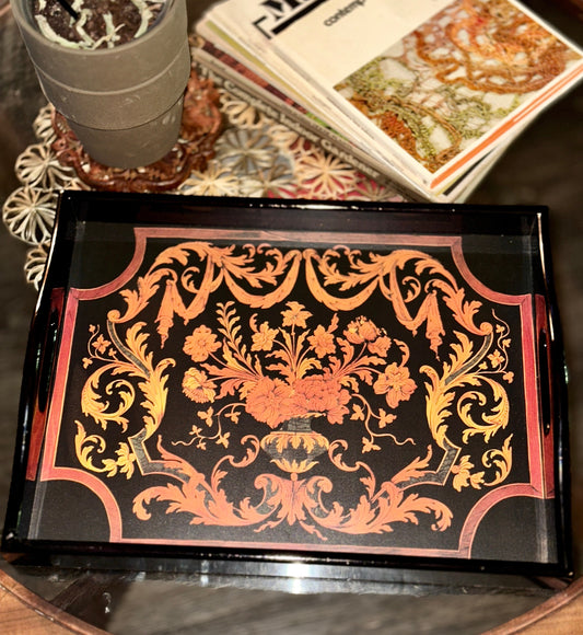 Lady Clare Style Marquetry Tea Serving Tray Faux Inlay